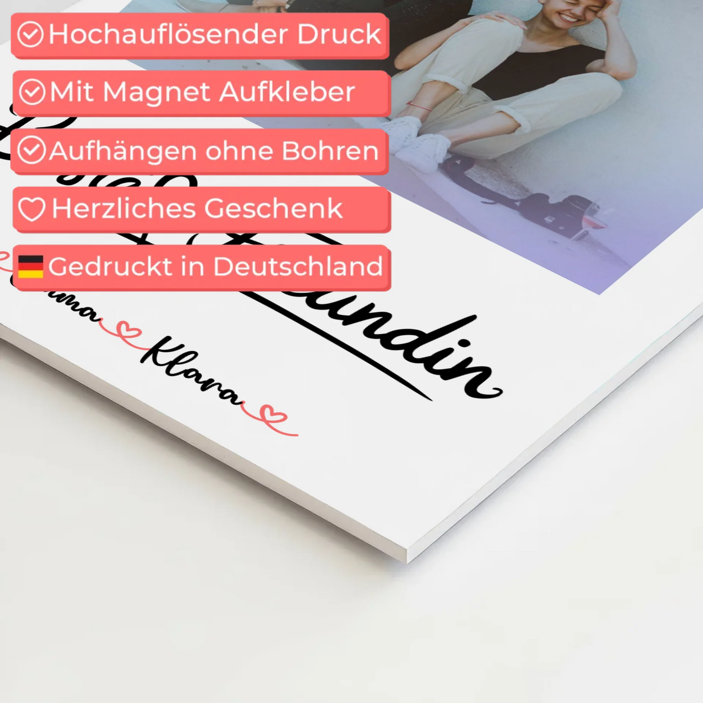 Fotogeschenk beste Freundin Fotoboard mit Foto, Namen und eigenem Spruch personalisierbar