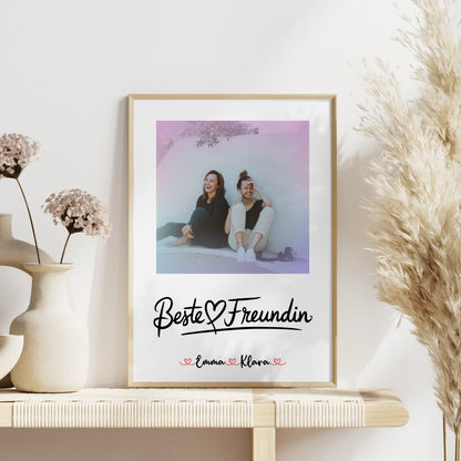 Beste Freundin Poster Mit Bild personalisiert mit 1 Foto, Hintergrundbild, Namen & Spruch