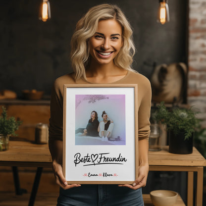 Beste Freundin Poster Mit Bild personalisiert mit 1 Foto, Hintergrundbild, Namen & Spruch