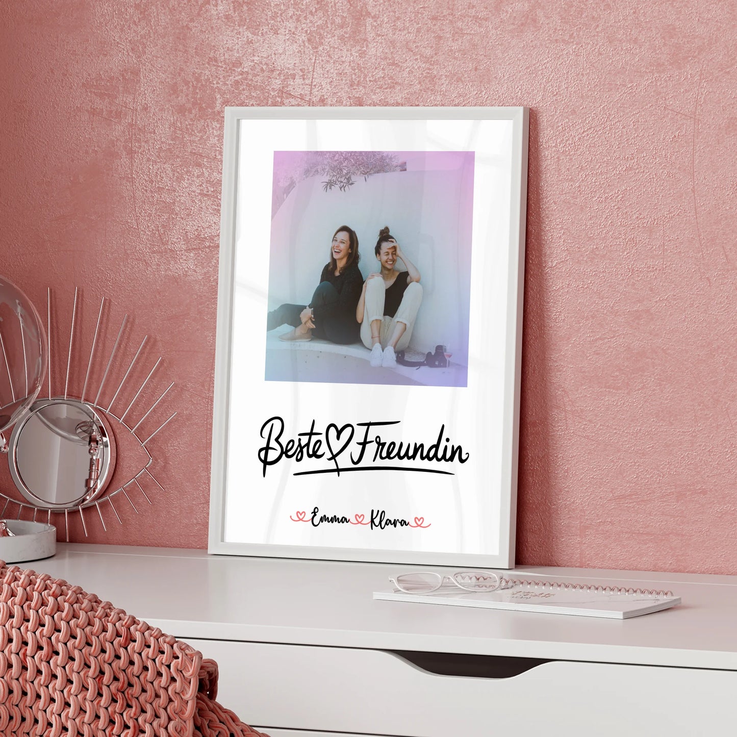 Beste Freundin Poster Mit Bild personalisiert mit 1 Foto, Hintergrundbild, Namen & Spruch