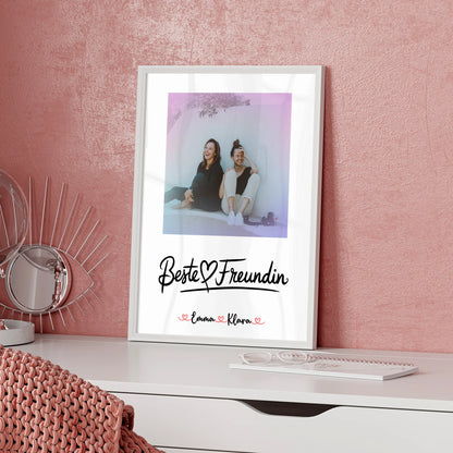 Beste Freundin Poster Mit Bild personalisiert mit 1 Foto, Hintergrundbild, Namen & Spruch