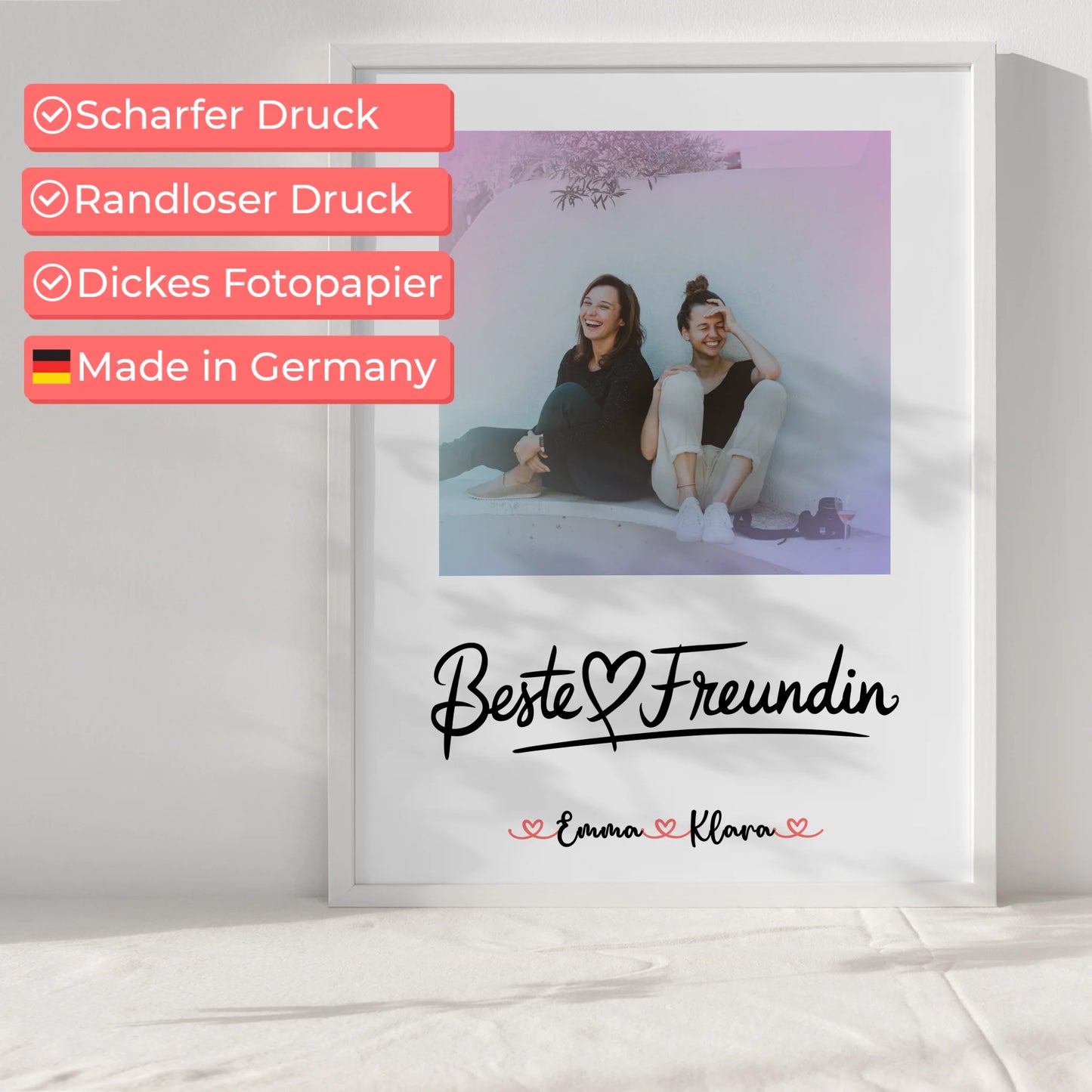 Beste Freundin Poster Mit Bild personalisiert mit 1 Foto, Hintergrundbild, Namen & Spruch