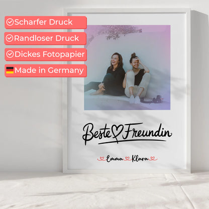 Beste Freundin Poster Mit Bild personalisiert mit 1 Foto, Hintergrundbild, Namen & Spruch