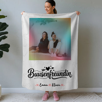 personalisierte Decke beste Freundin mit 1 Foto, Hintergrundbild, Namen & Wunschtext