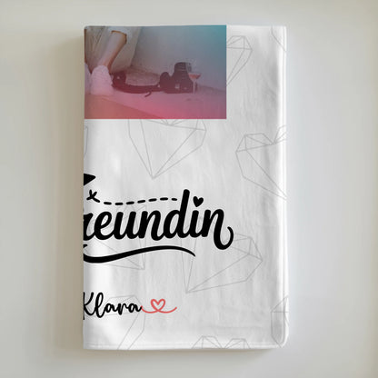 personalisierte Decke beste Freundin mit 1 Foto, Hintergrundbild, Namen & Wunschtext