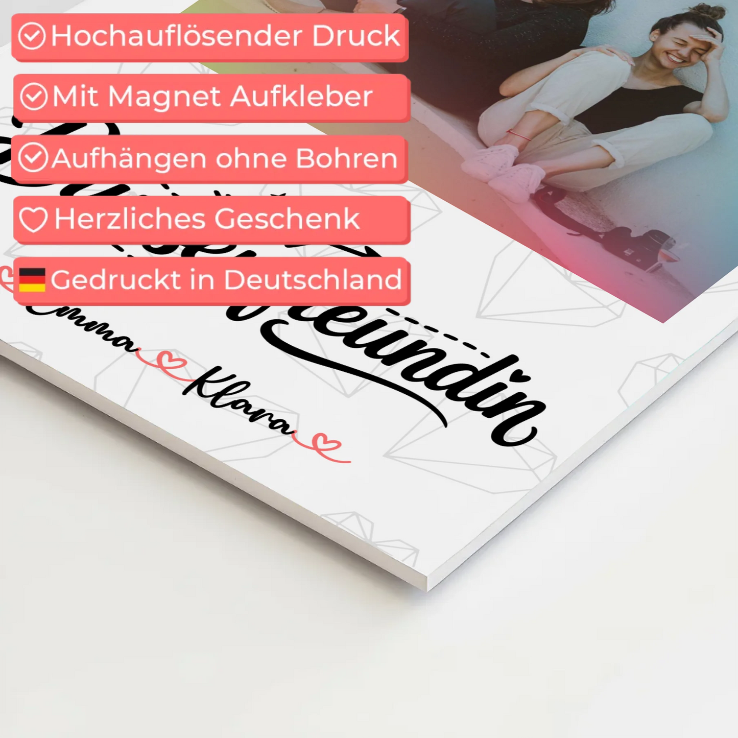 Beste Freundinnen Fotoboard personalisiert mit 1 Foto, Namen & eigenem Wunschtext