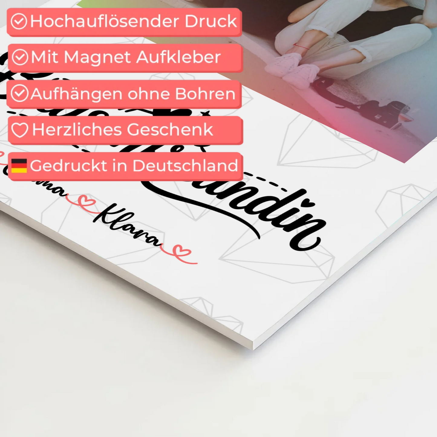 Beste Freundinnen Fotoboard personalisiert mit 1 Foto, Namen & eigenem Wunschtext