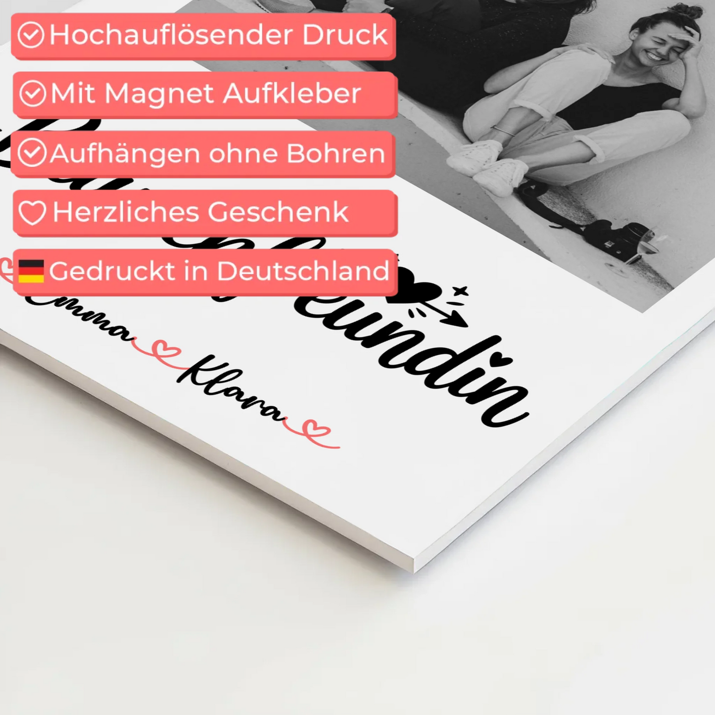 Fotogeschenk beste Freundin Fotoboard Mit Foto & Namen Black & White