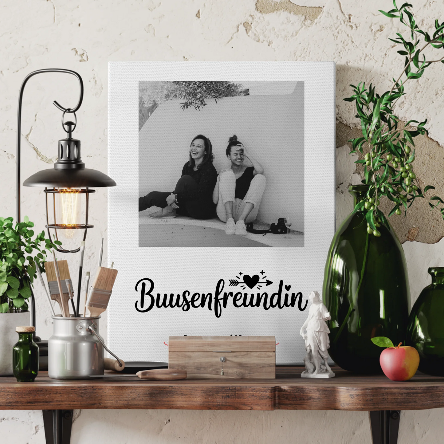 Geschenk beste Freundin Leinwand Mit Foto & Namen Black & White