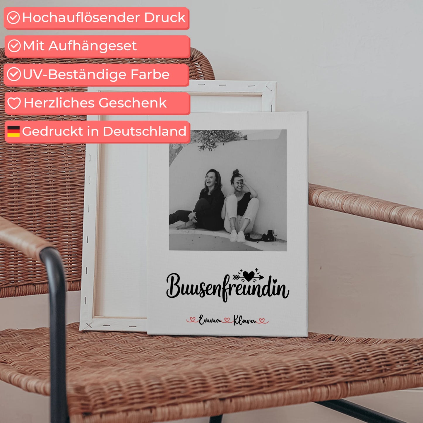 Geschenk beste Freundin Leinwand Mit Foto & Namen Black & White