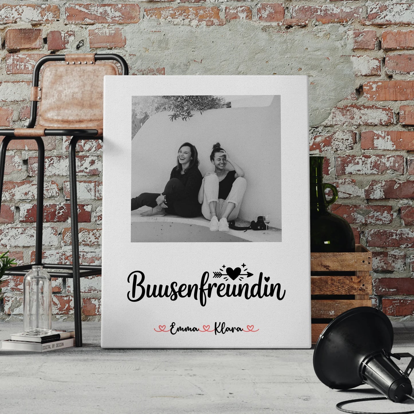 Geschenk beste Freundin Leinwand Mit Foto & Namen Black & White