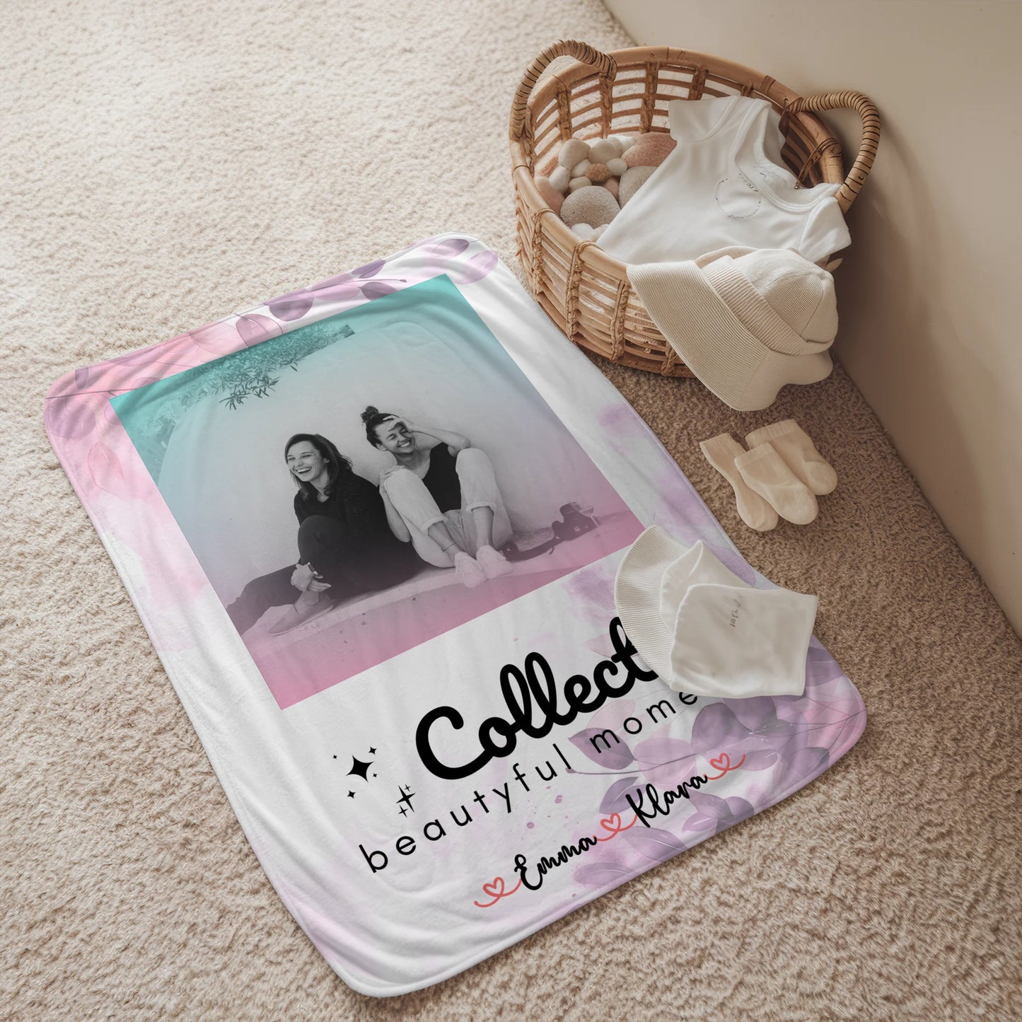 Decke mit Foto beste Freundin 3 Foto & Namen Black & White