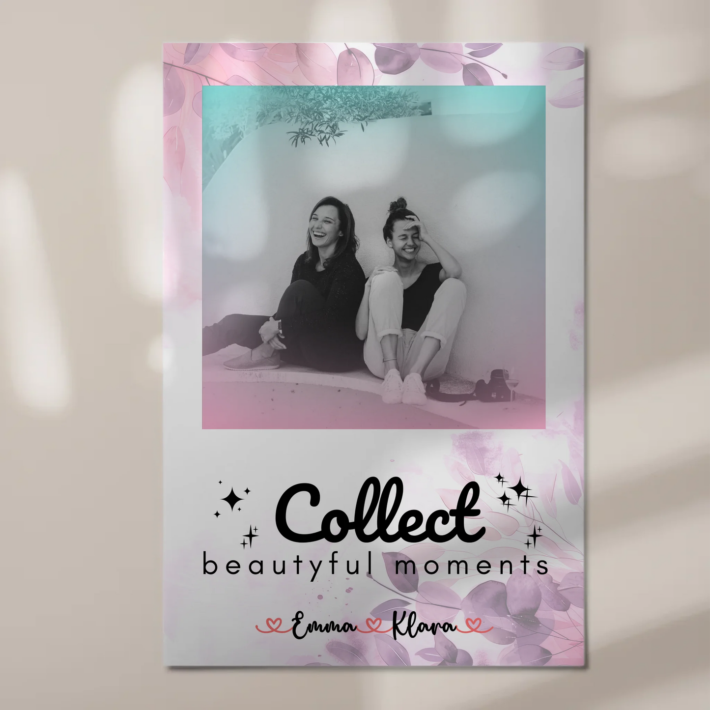 Beste Freundinnen Fotoboard 3 Foto & Namen Black & White