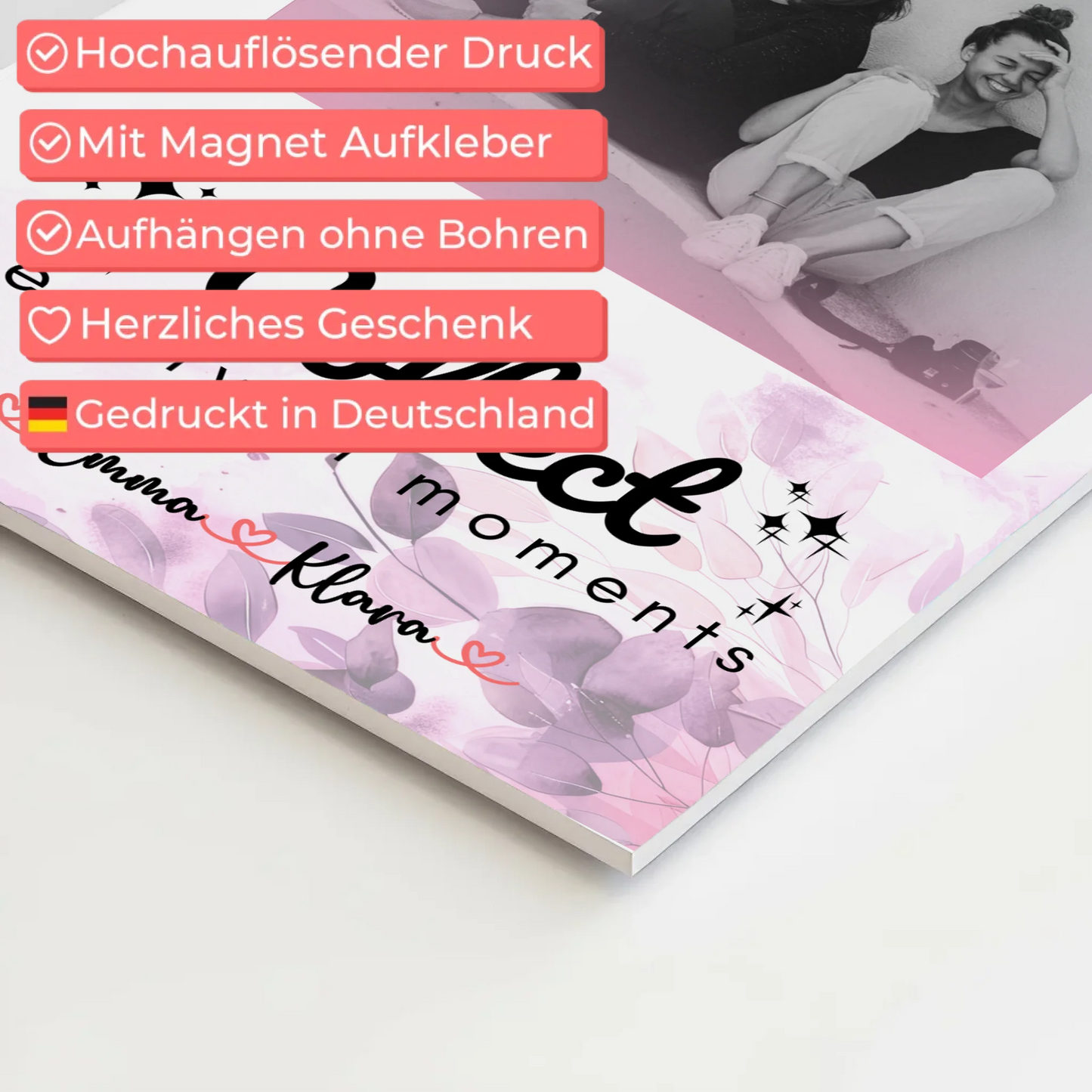 Beste Freundinnen Fotoboard 3 Foto & Namen Black & White