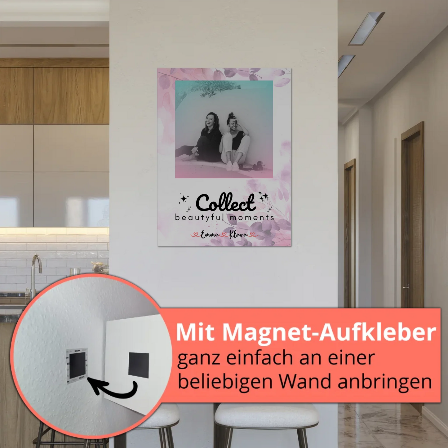 Beste Freundinnen Fotoboard 3 Foto & Namen Black & White