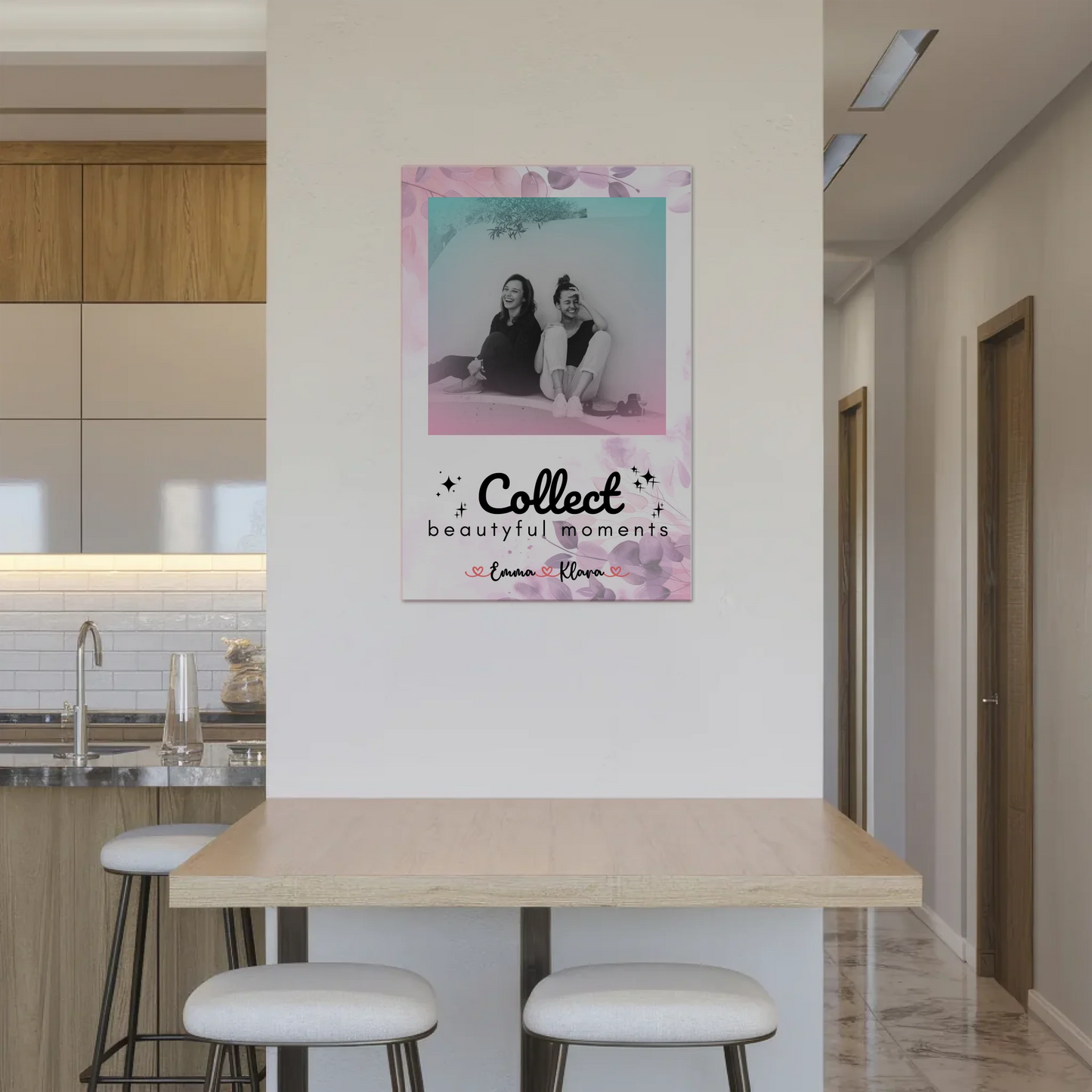 Beste Freundinnen Fotoboard 3 Foto & Namen Black & White