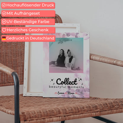 Personalisiertes Bild Freundinnen Leinwand 3 Fotos & Namen Black