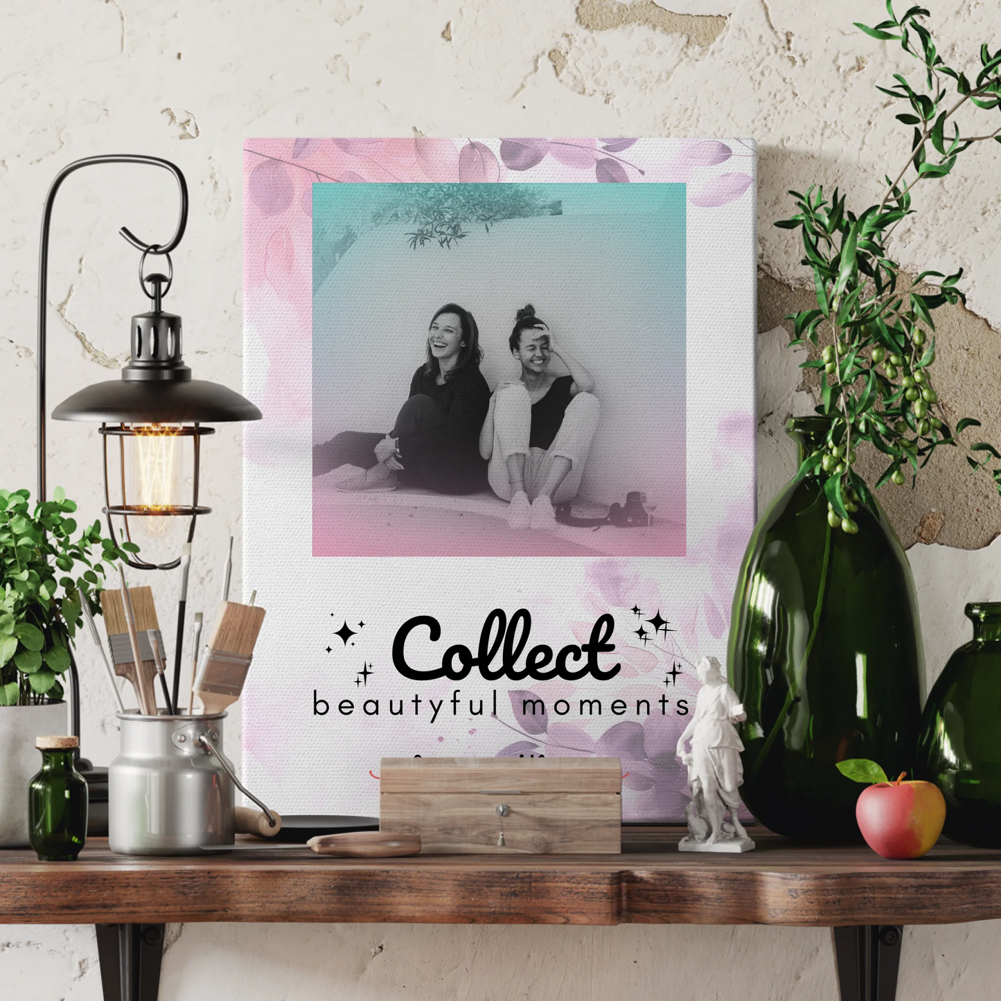 Personalisiertes Bild Freundinnen Leinwand 3 Fotos & Namen Black