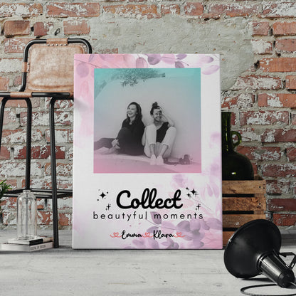 Personalisiertes Bild Freundinnen Leinwand 3 Fotos & Namen Black