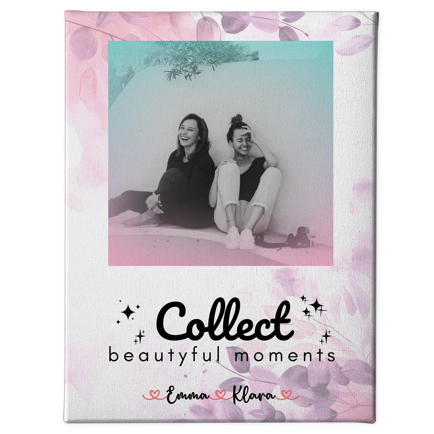 Personalisiertes Bild Freundinnen Leinwand 3 Fotos & Namen Black