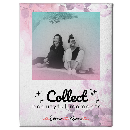 Personalisiertes Bild Freundinnen Leinwand 3 Fotos & Namen Black