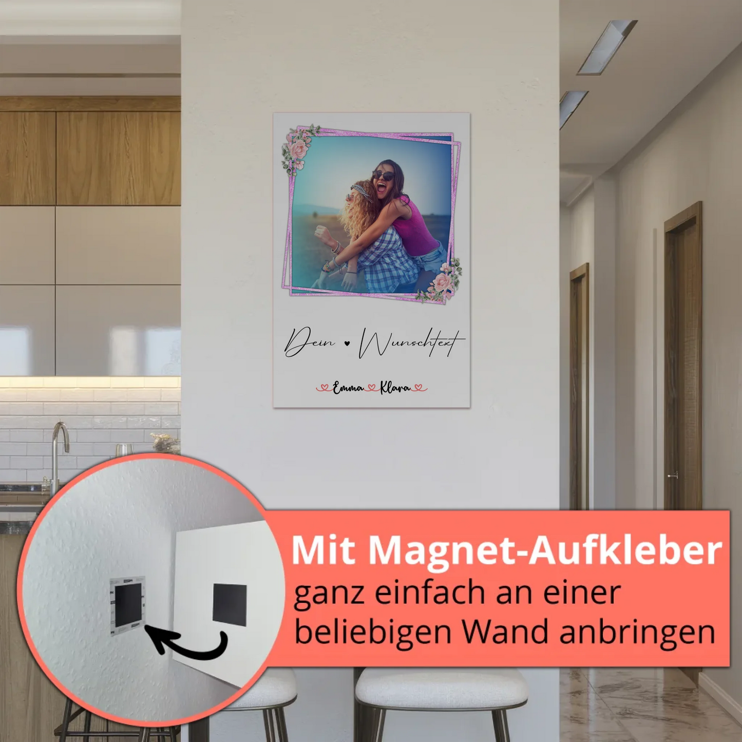 Fotoboard beste Freundinnen mit 1 Foto, Hintergrundbild, Namen & eigener Wunschtext