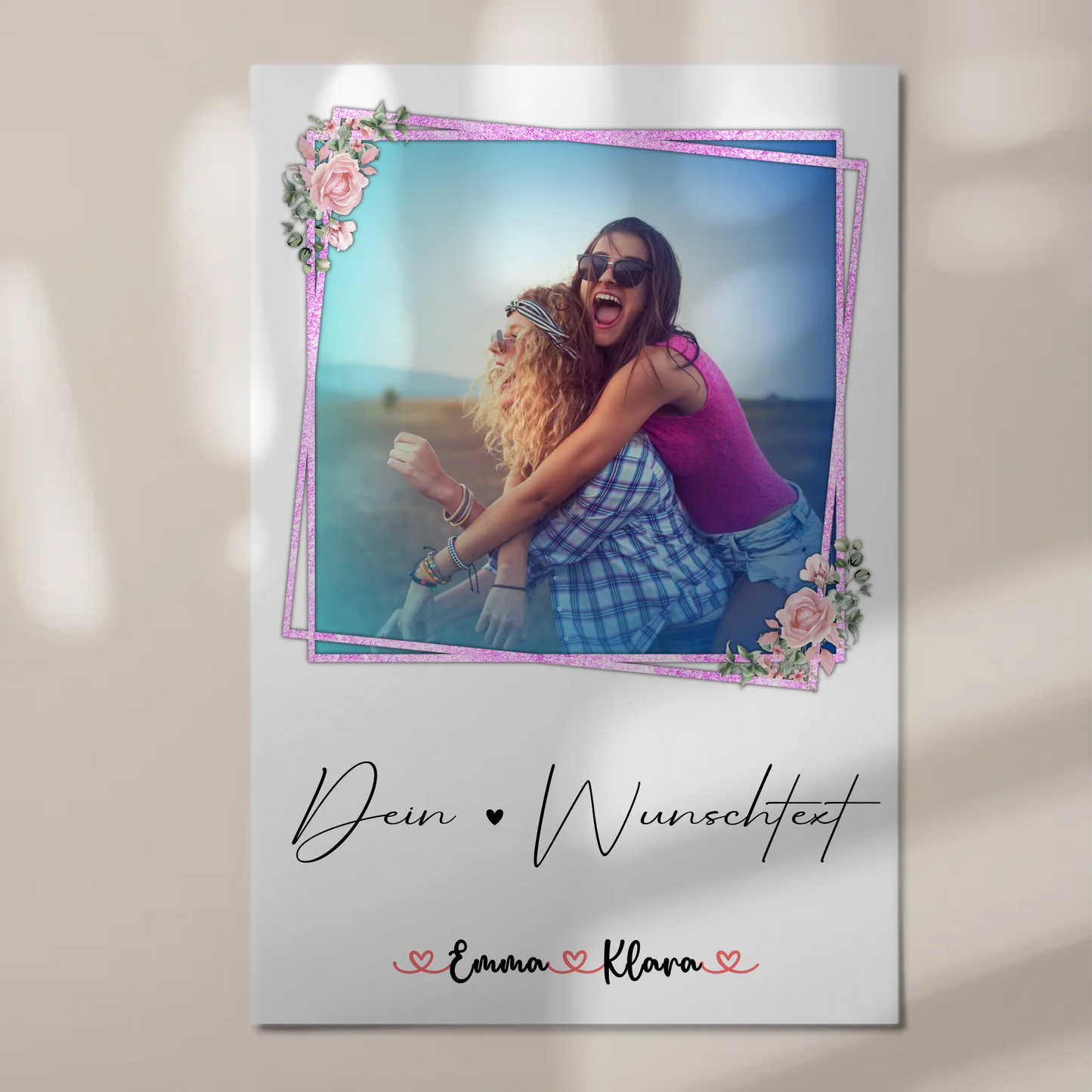 Fotoboard beste Freundinnen mit 1 Foto, Hintergrundbild, Namen & eigener Wunschtext