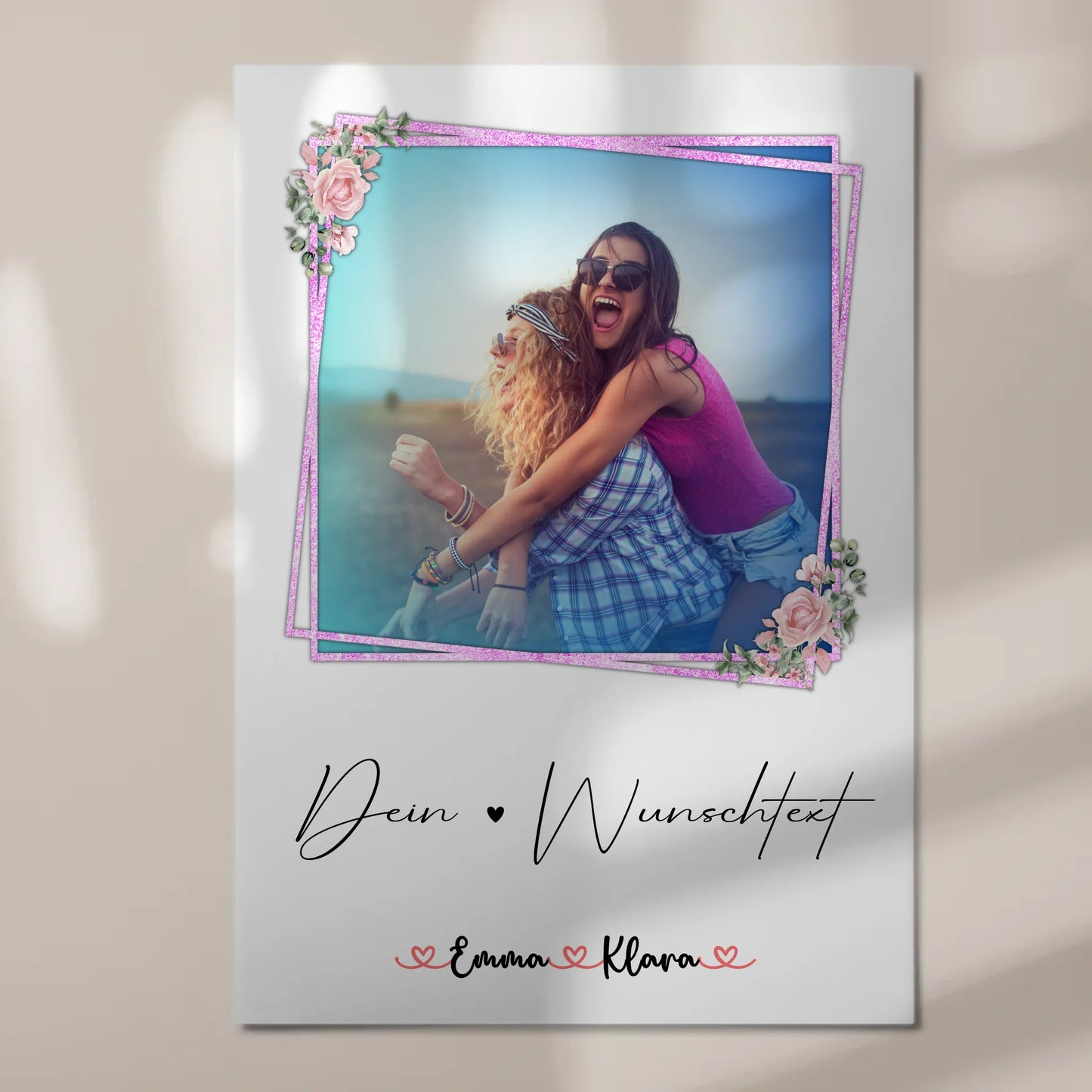 Fotoboard beste Freundinnen mit 1 Foto, Hintergrundbild, Namen & eigener Wunschtext