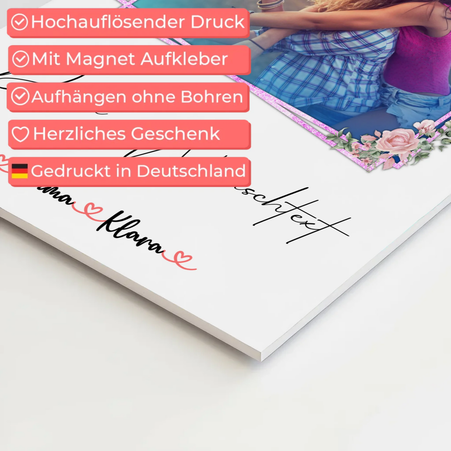 Fotoboard beste Freundinnen mit 1 Foto, Hintergrundbild, Namen & eigener Wunschtext