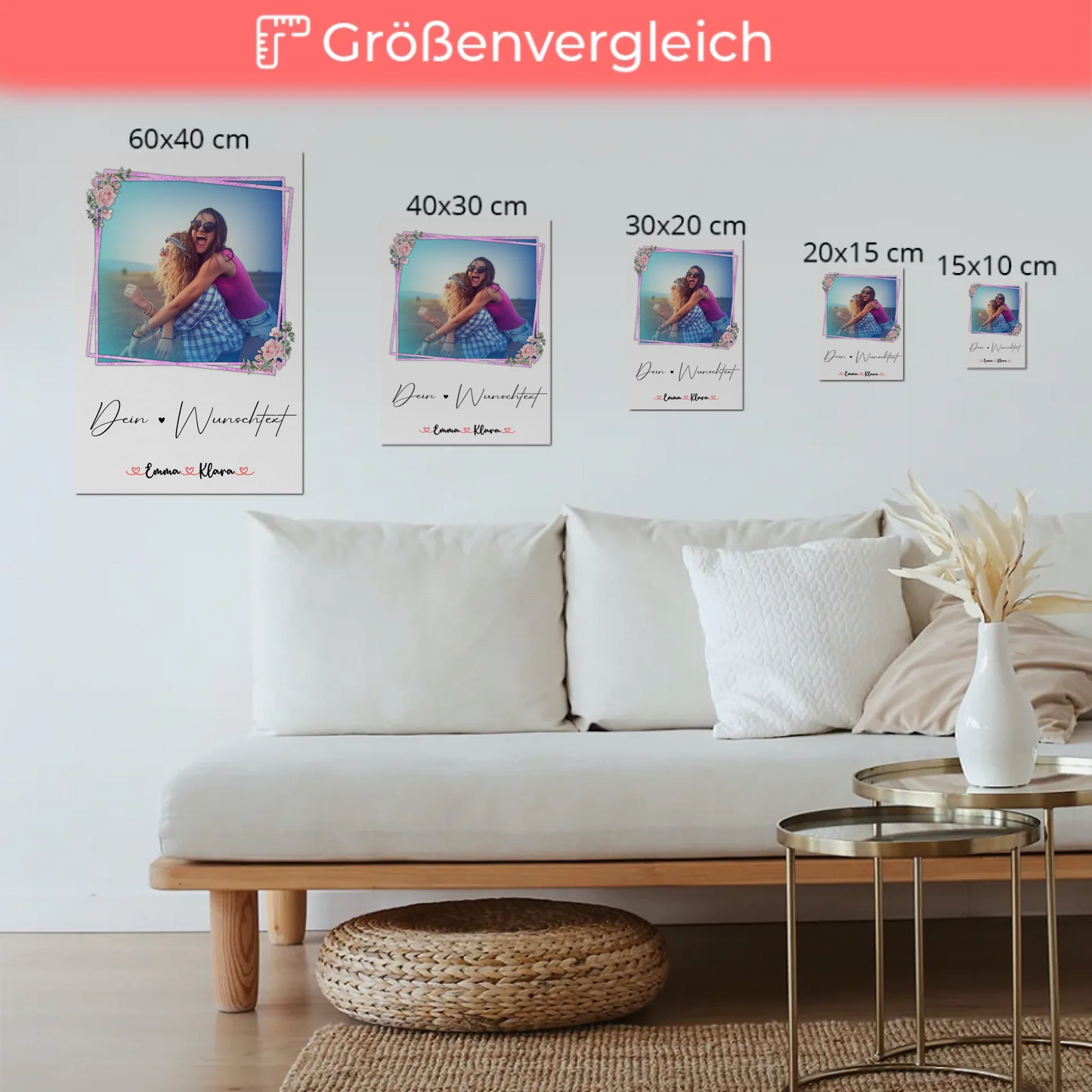 Fotoboard beste Freundinnen mit 1 Foto, Hintergrundbild, Namen & eigener Wunschtext