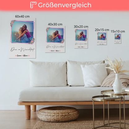 Fotoboard beste Freundinnen mit 1 Foto, Hintergrundbild, Namen & eigener Wunschtext