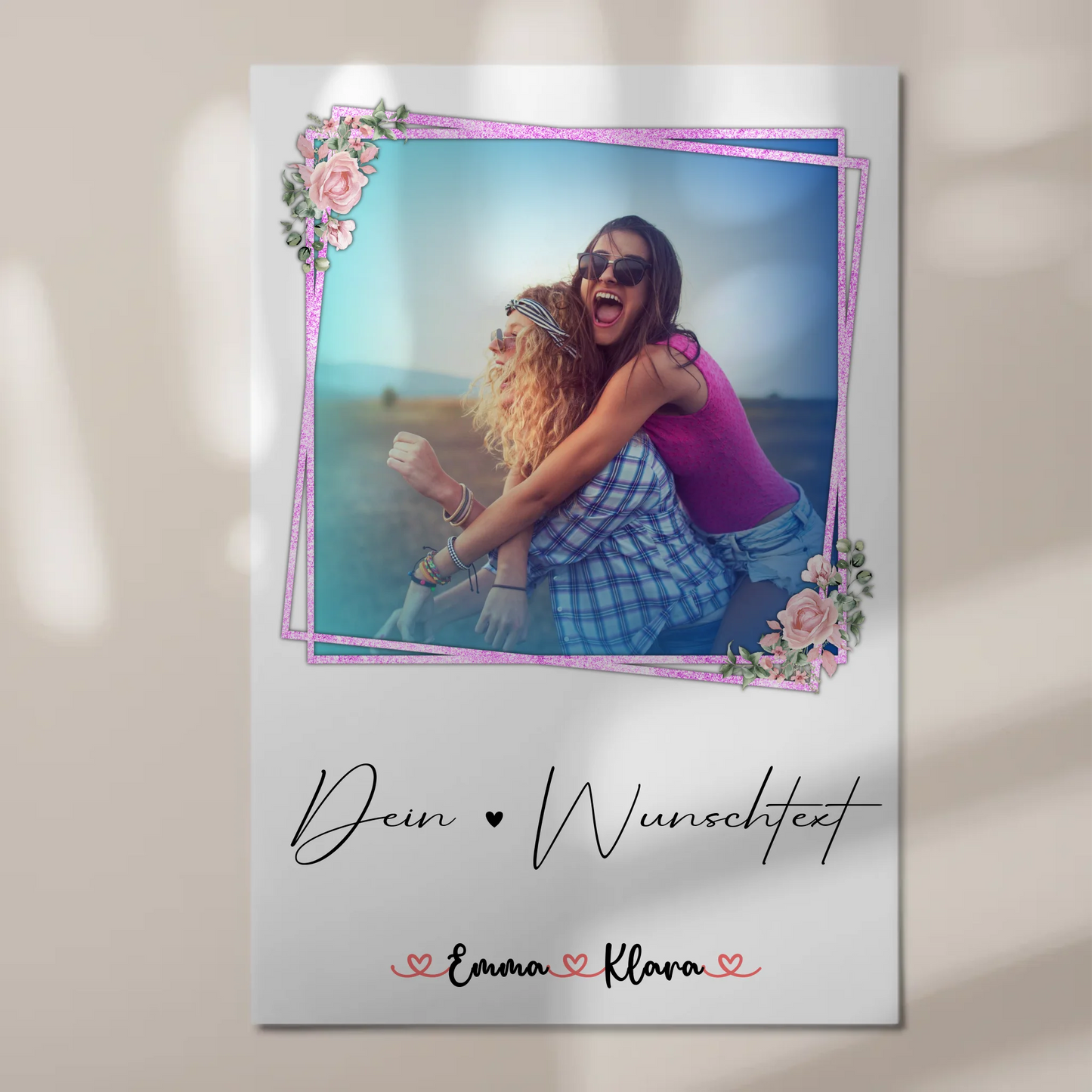 Fotoboard beste Freundinnen mit 1 Foto, Hintergrundbild, Namen & eigener Wunschtext