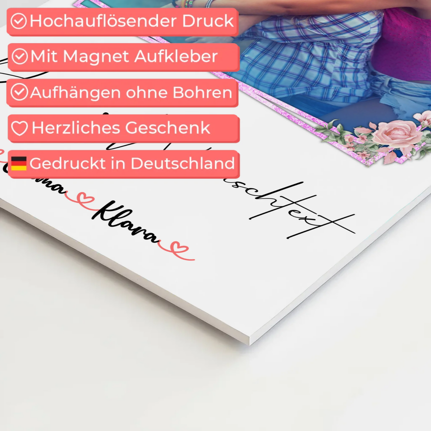 Fotoboard beste Freundinnen mit 1 Foto, Hintergrundbild, Namen & eigener Wunschtext