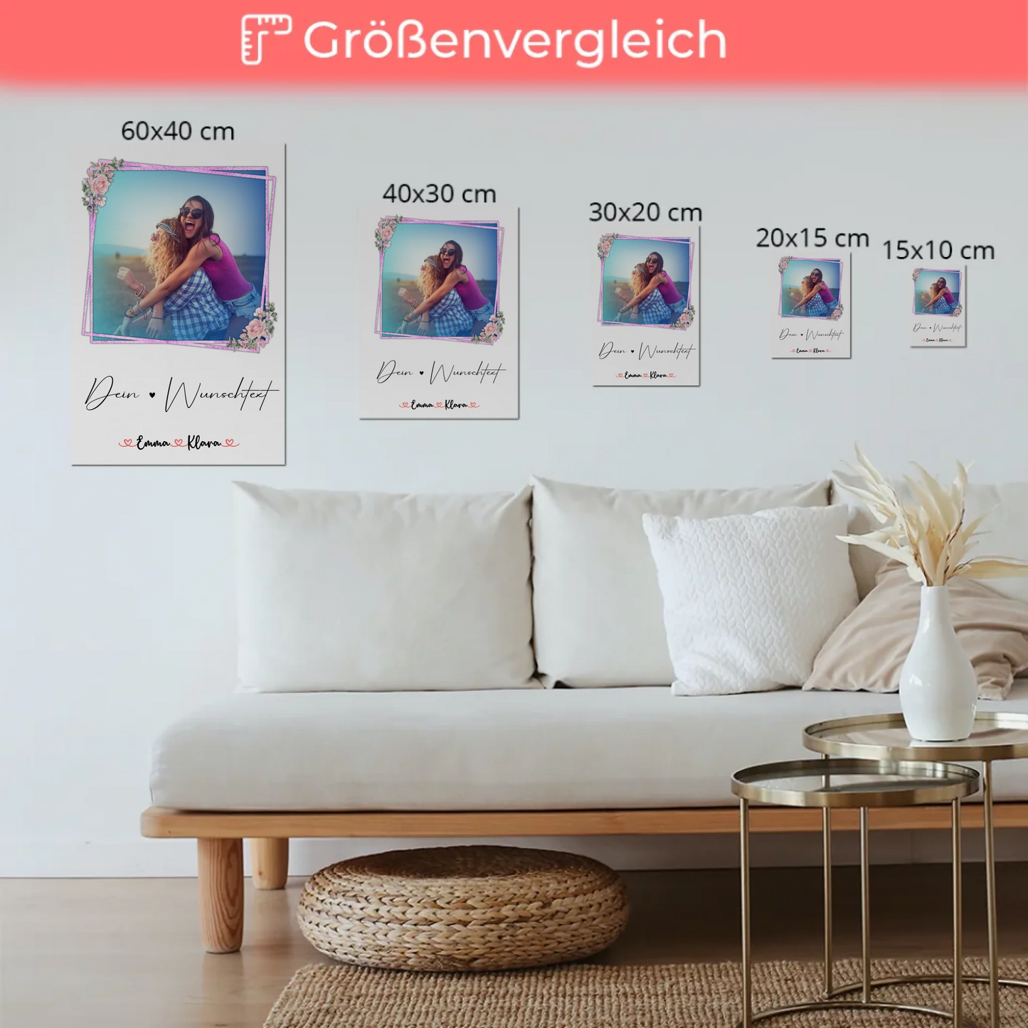 Fotoboard beste Freundinnen mit 1 Foto, Hintergrundbild, Namen & eigener Wunschtext