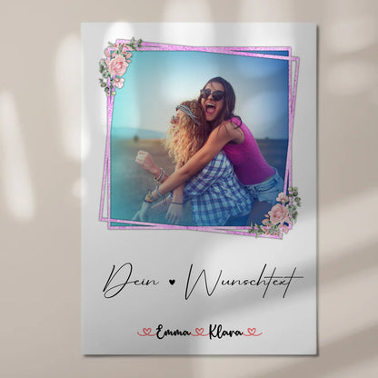 Fotoboard beste Freundinnen mit 1 Foto, Hintergrundbild, Namen & eigener Wunschtext