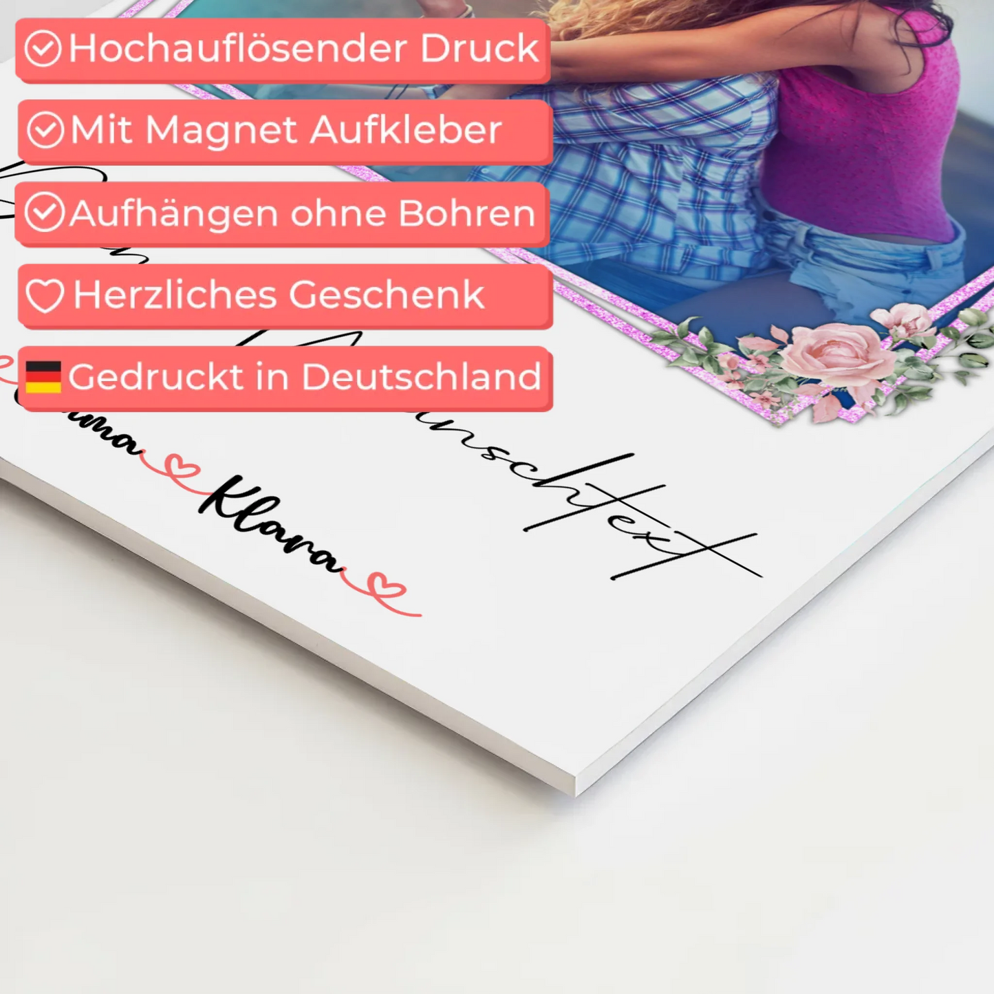 Fotoboard beste Freundinnen mit 1 Foto, Hintergrundbild, Namen & eigener Wunschtext