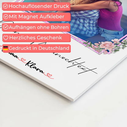 Fotoboard beste Freundinnen mit 1 Foto, Hintergrundbild, Namen & eigener Wunschtext