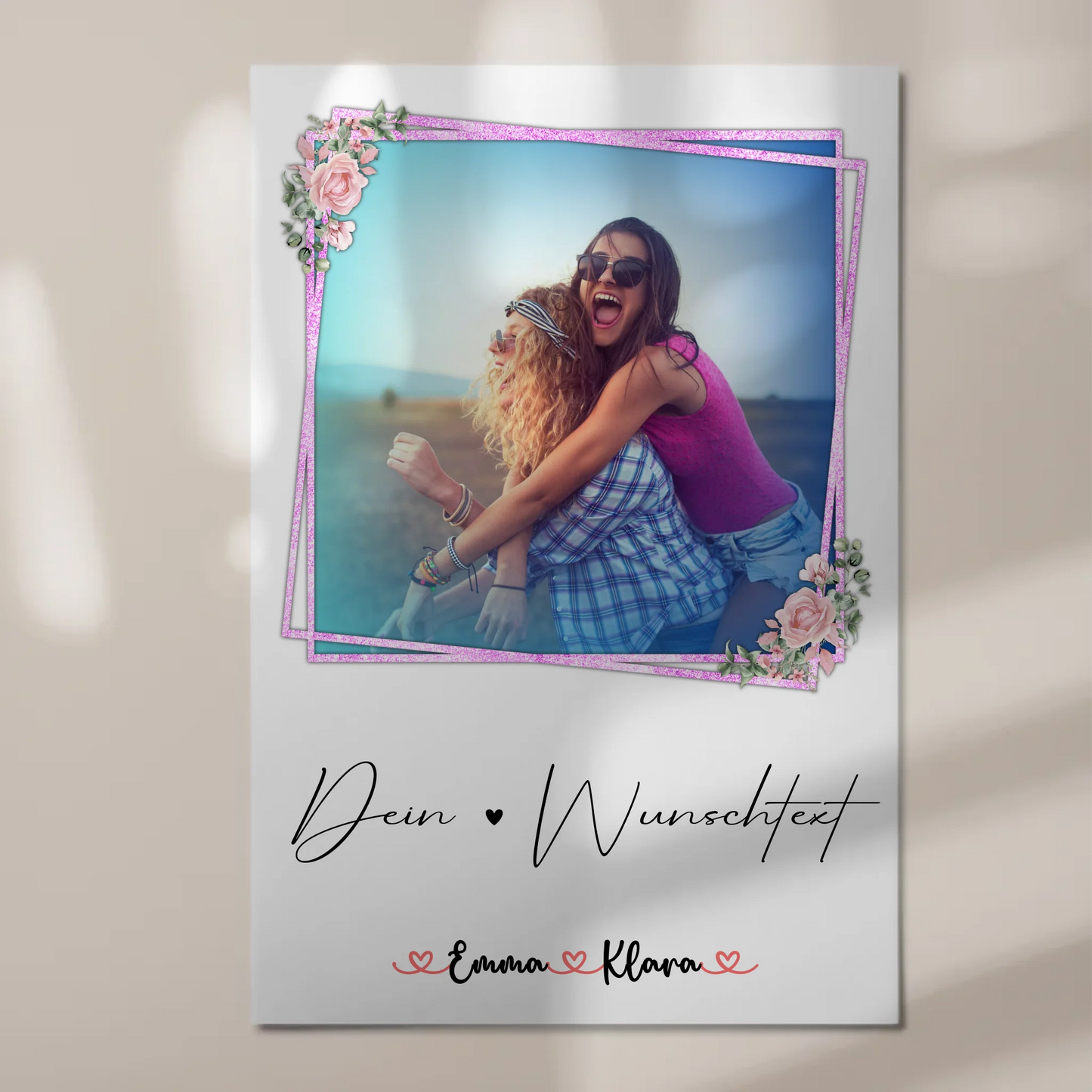 Fotoboard beste Freundinnen mit 1 Foto, Hintergrundbild, Namen & eigener Wunschtext