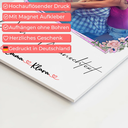 Fotoboard beste Freundinnen mit 1 Foto, Hintergrundbild, Namen & eigener Wunschtext