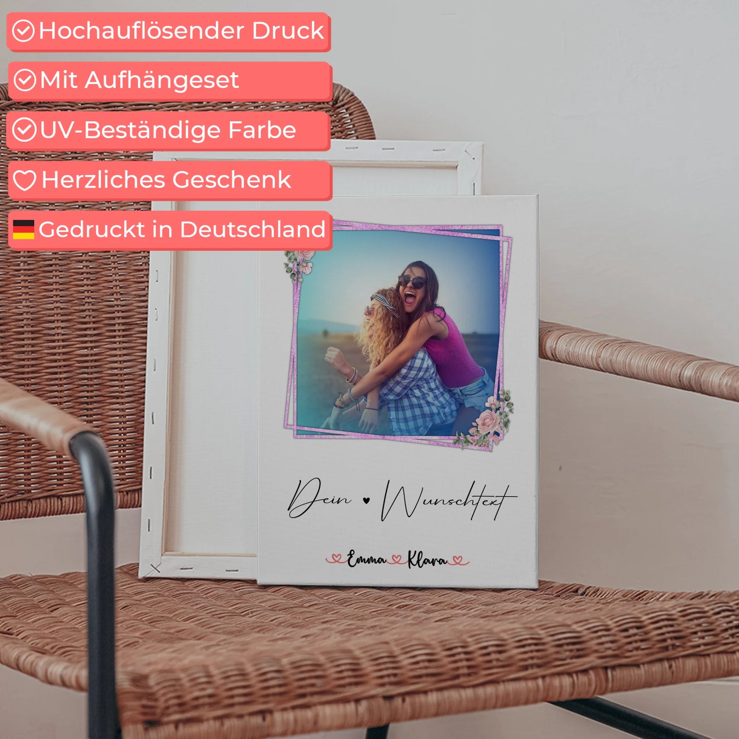 Beste Freundin Geschenk Leinwand mit 1 Foto, Namen & Wunschtext personalisiert