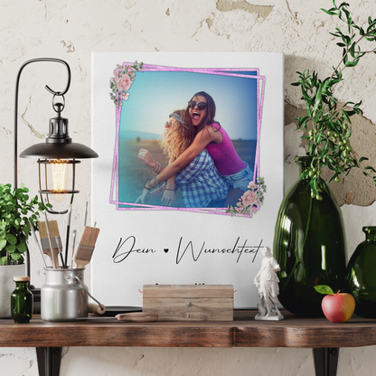 Beste Freundin Geschenk Leinwand mit 1 Foto, Namen & Wunschtext personalisiert