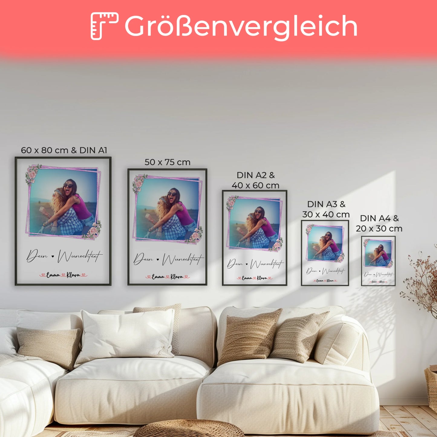 Poster Freundinnen Personalisiert mit Namen & Foto, 1 Wunschtext für Beste Freundin