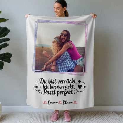 personalisierte Decke beste Freundin mit 1 Foto, Hintergrundbild, Namen & eigenem Spruch