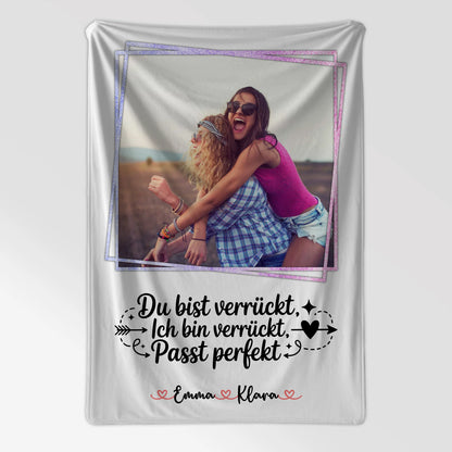 personalisierte Decke beste Freundin mit 1 Foto, Hintergrundbild, Namen & eigenem Spruch
