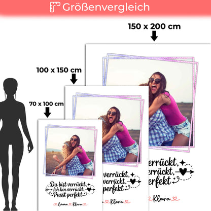 personalisierte Decke beste Freundin mit 1 Foto, Hintergrundbild, Namen & eigenem Spruch