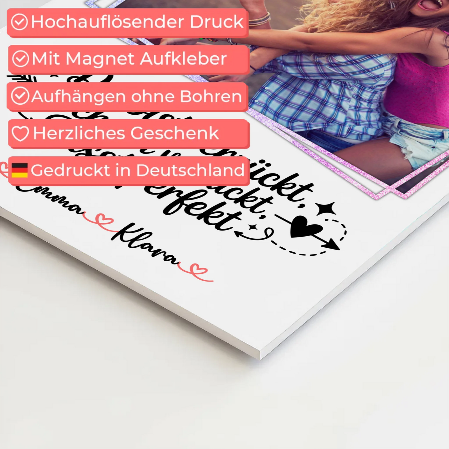 Fotoboard beste Freundinnen - Du verrückt Ich verrückt Passt mit 1 Foto, Namen & Wunschtext