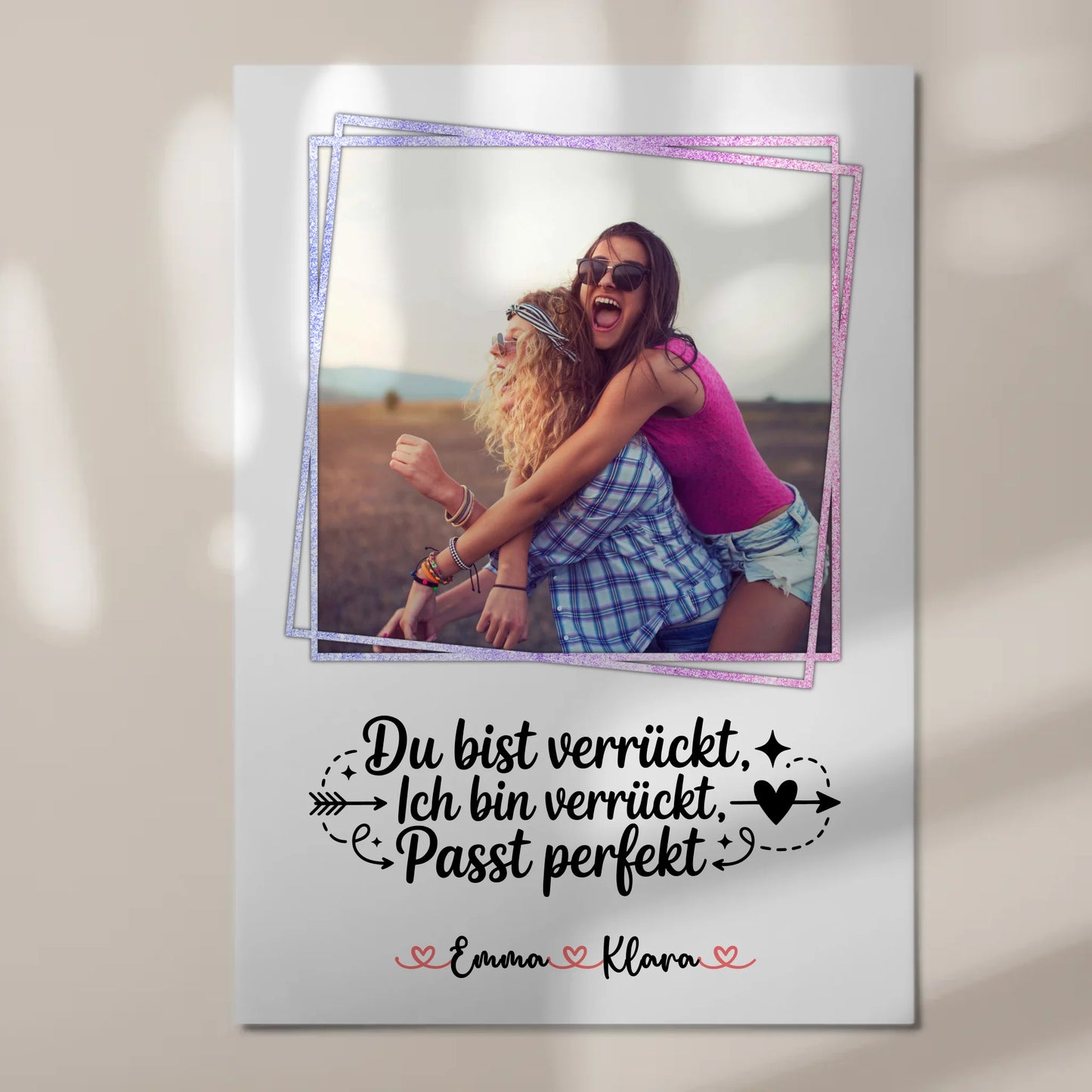 Fotoboard beste Freundinnen - Du verrückt Ich verrückt Passt mit 1 Foto, Namen & Wunschtext