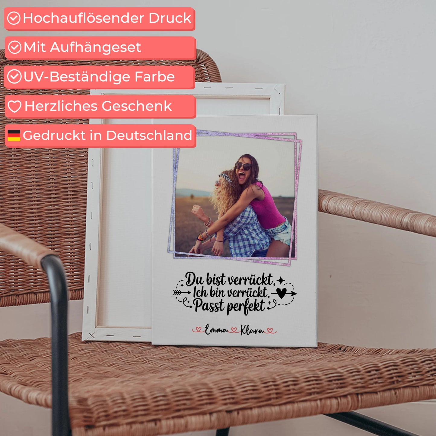 Leinwand Für Beste Freundin mit Foto, Namen & Wunschtext - Du verrückt Ich verrückt