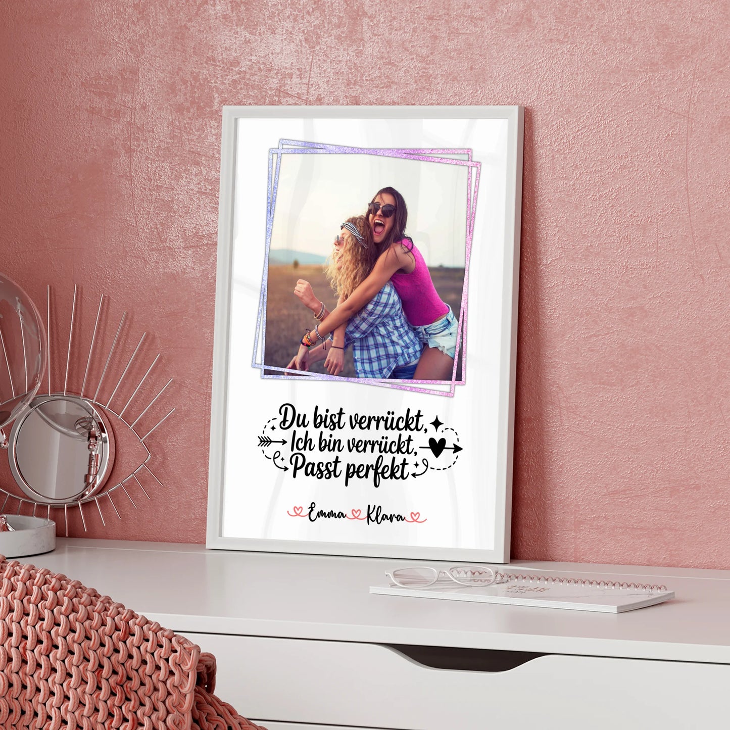 Beste Freundin Geschenk Poster mit Foto, Namen & eigenem Spruch Du verrückt Ich verrückt