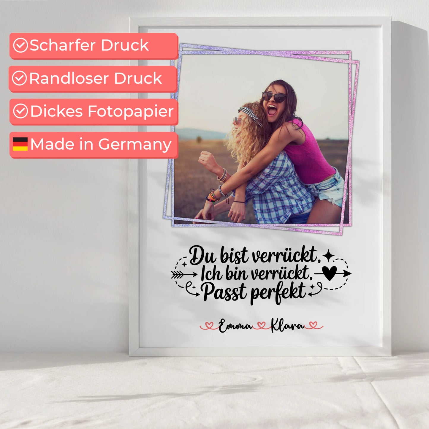 Beste Freundin Geschenk Poster mit Foto, Namen & eigenem Spruch Du verrückt Ich verrückt